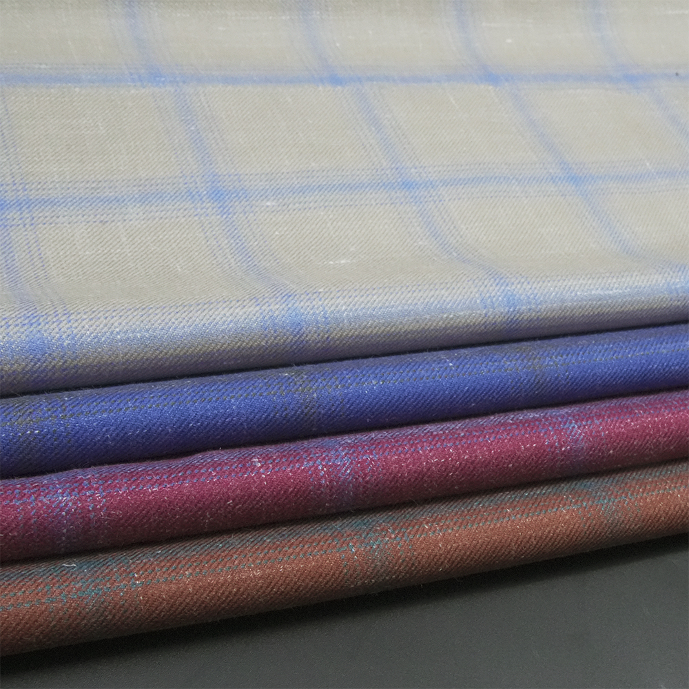 Soft In Stock Worsted Merino Wool Italian Suiting Fabric Blend Linen Silk 78% Wool Fabric For Men's Suit Plaid