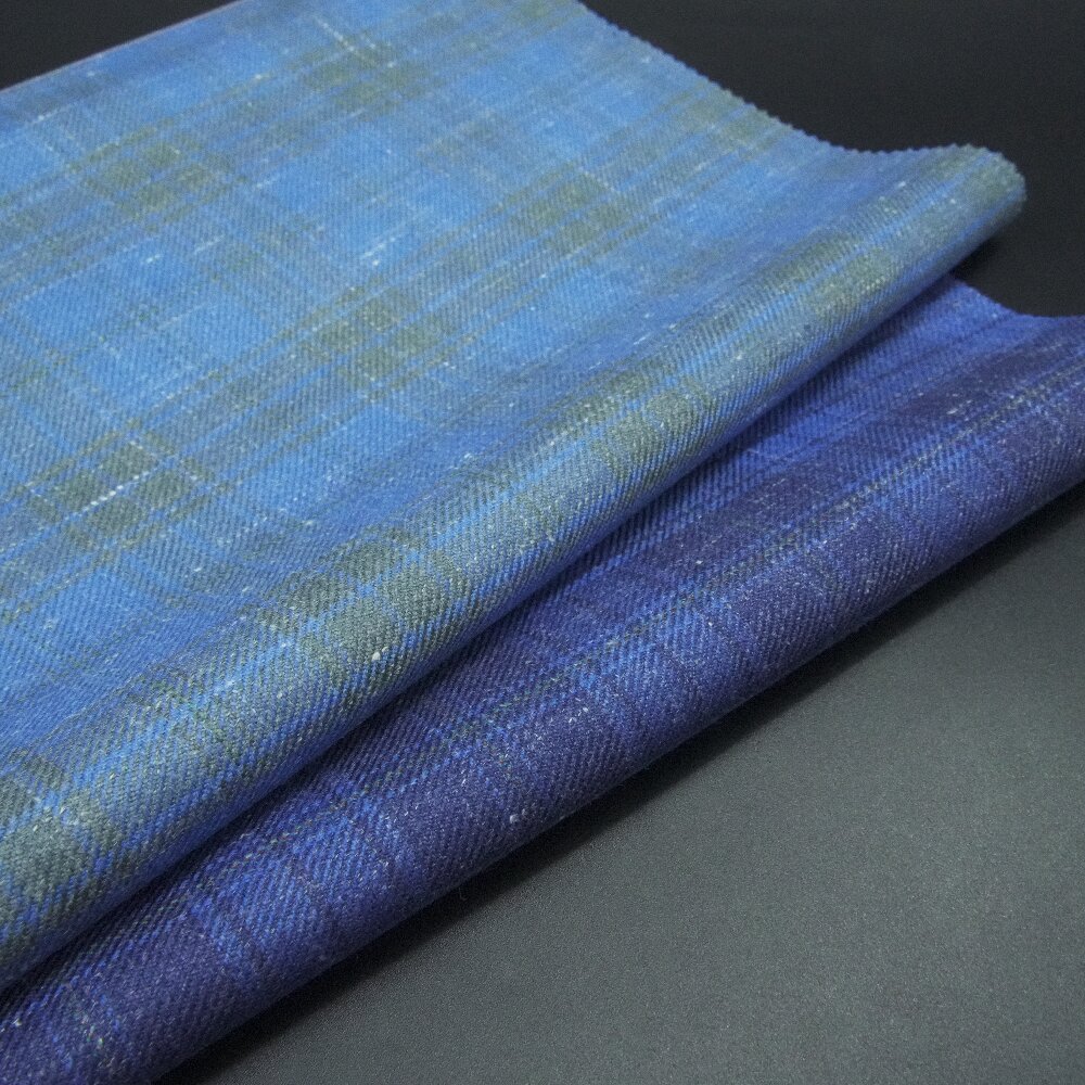 Wholesale STOCK Linen/Wool Plaid Blend Fabric Worsted Merino Wool Italian Suiting Fabric for Men Suits