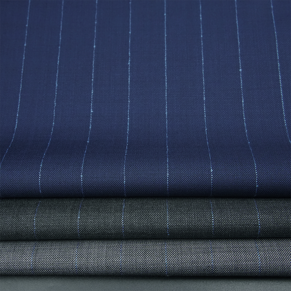 Factory Price STOCK Merino Blend Worsted Wool/Polyester Fabric Luxury Italian Wool Suiting Fabric Stripe Style