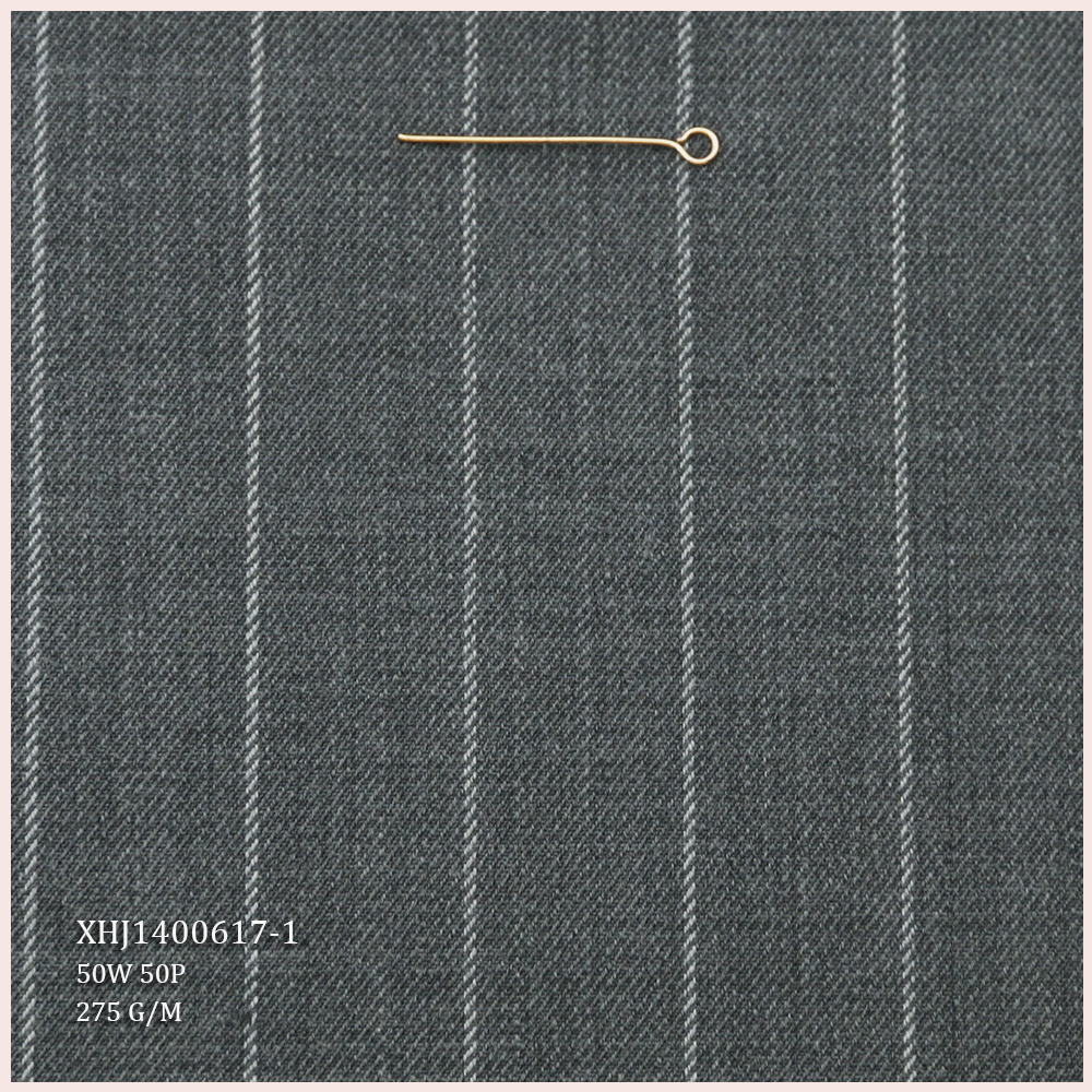 High-end RTS 50%W 50%P Blend Worsted Merino Wool/Polyester Fabric Wool Fabric for Men's Suit Stripe