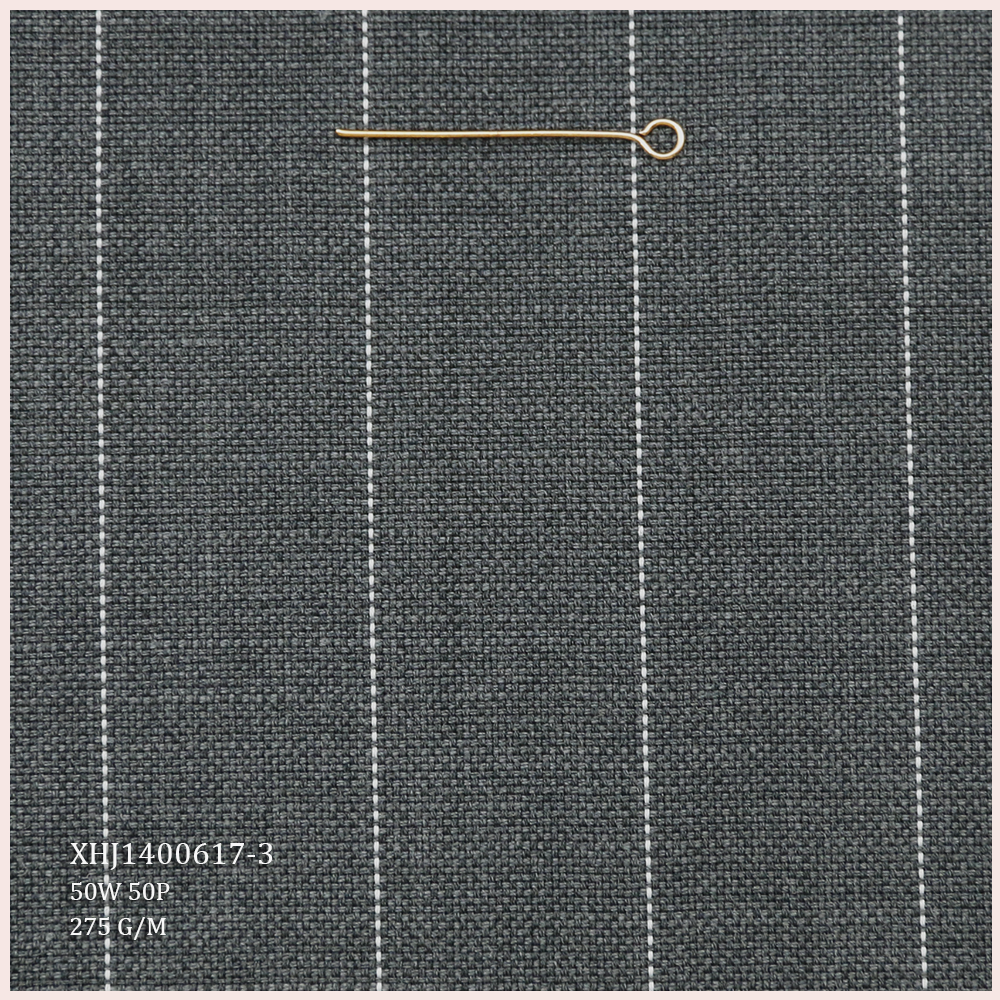 High-end RTS 50%W 50%P Blend Worsted Merino Wool/Polyester Fabric Wool Fabric for Men's Suit Stripe