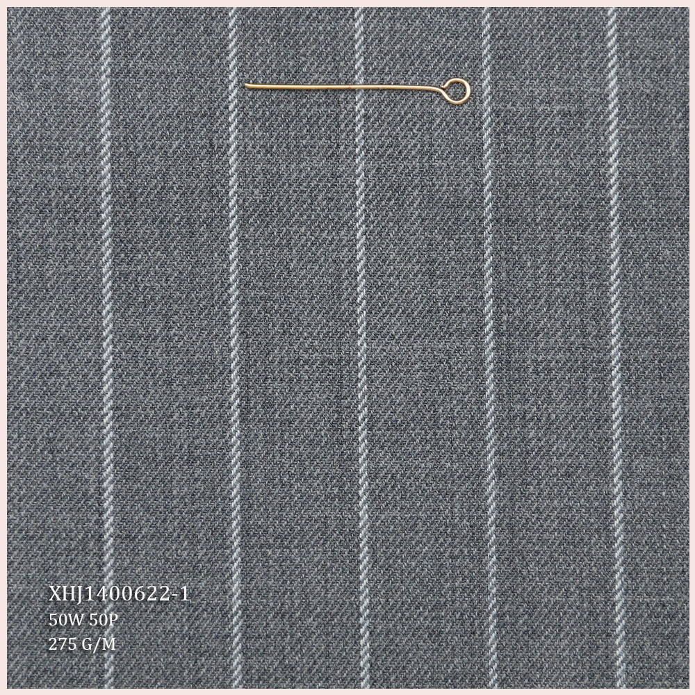 High Quality 50%W 50%P Blend Worsted Merino Wool/Polyester Fabric Wool Fabric for Men's Suit Stripe