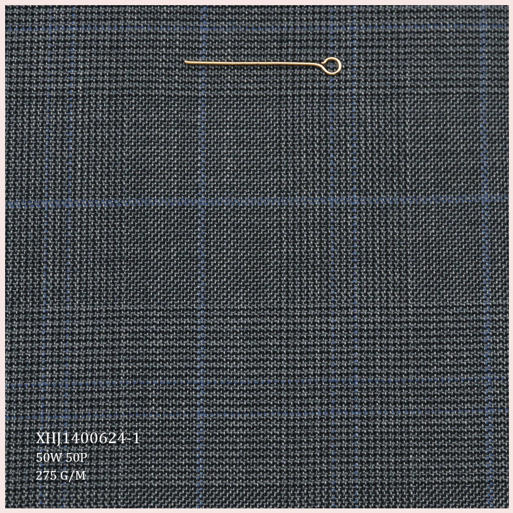 Classic Fashionable 50%W 50%P Blend Worsted Merino Wool/Polyester Fabric for Men's Suits Plaid Suitable for All Season