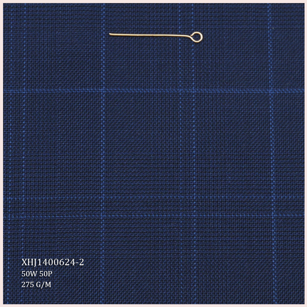 Classic Fashionable 50%W 50%P Blend Worsted Merino Wool/Polyester Fabric for Men's Suits Plaid Suitable for All Season