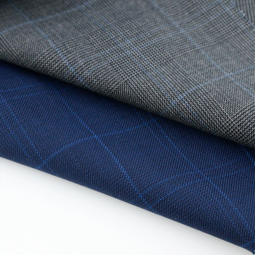 Classic Fashionable 50%W 50%P Blend Worsted Merino Wool/Polyester Fabric for Men's Suits Plaid Suitable for All Season