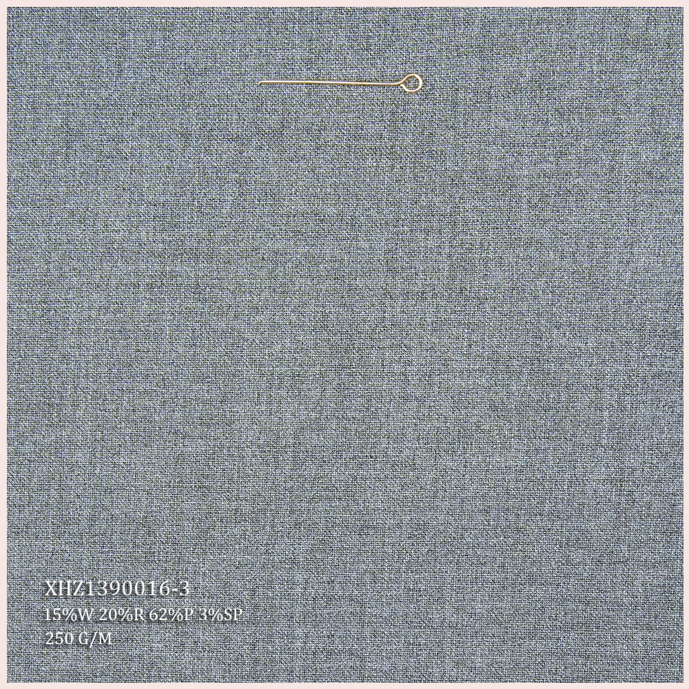 Fashion 15%W 20%R 62%P 3%SP Italian Suiting Fabric Blend Worsted Merino Wool/Polyester Fabric for Men Suits