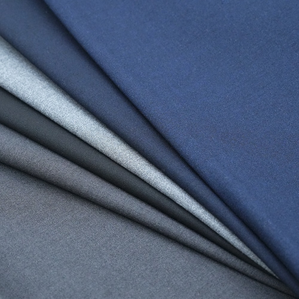 Wholesale In-Stock Plain Blue Grey TRW Fabric Wool/Polyester Blend Fabric for Suit Garment